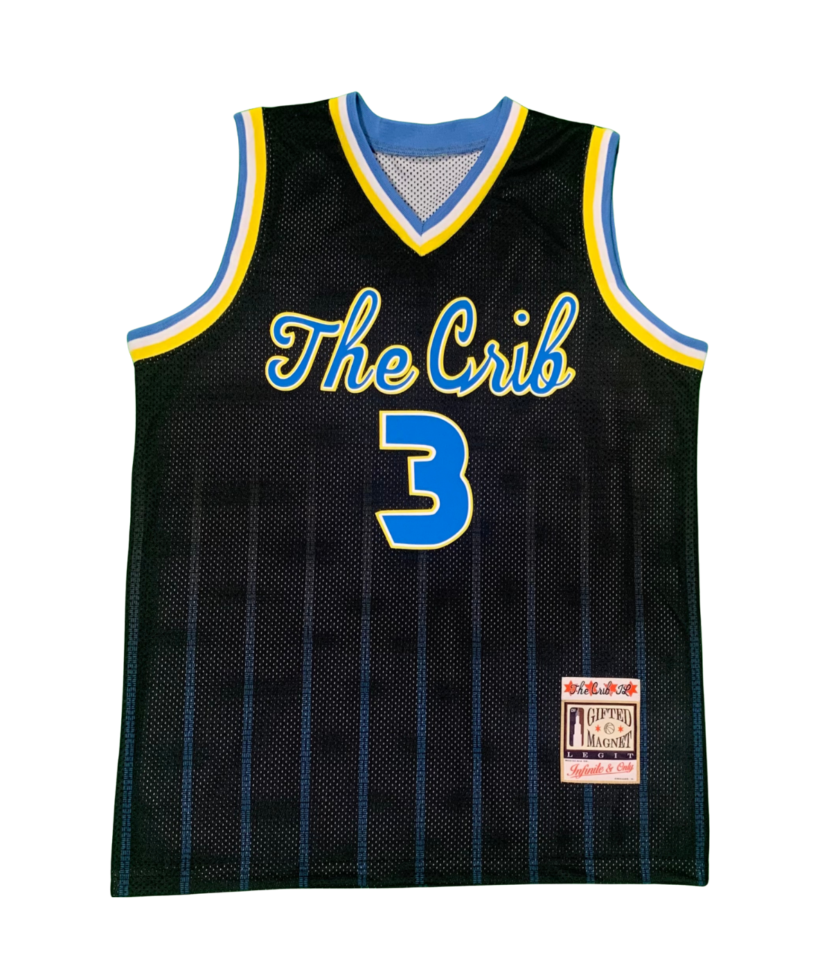 Fyetown™ Basketball Jersey (CUSTOM) - BLACK w/ Blue Pinstripes