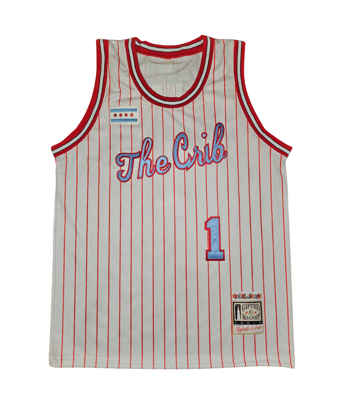 The Crib® Custom Jersey - WHITE w/ Red Pinstripes