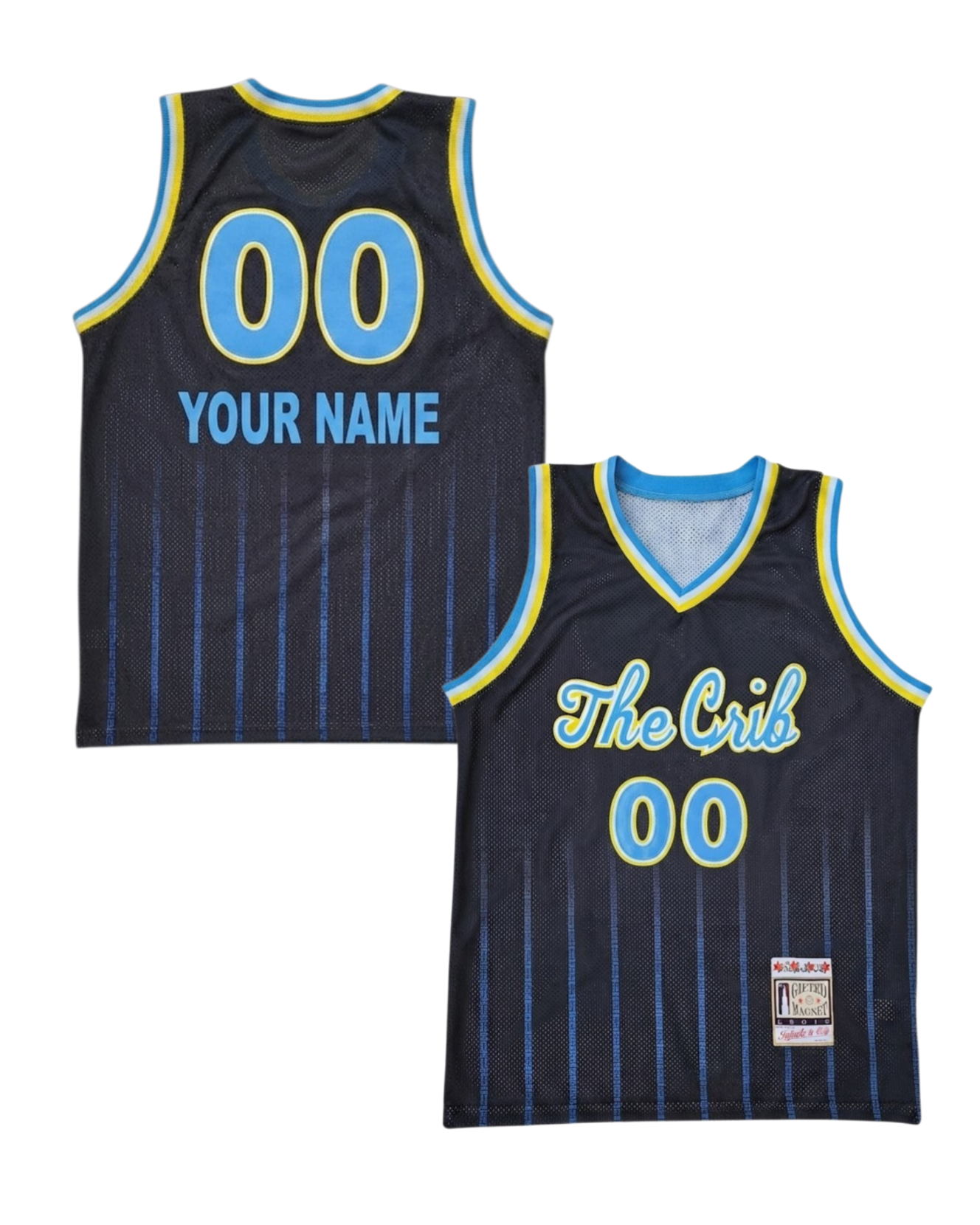Fyetown™ Basketball Jersey (CUSTOM) - BLACK w/ Blue Pinstripes