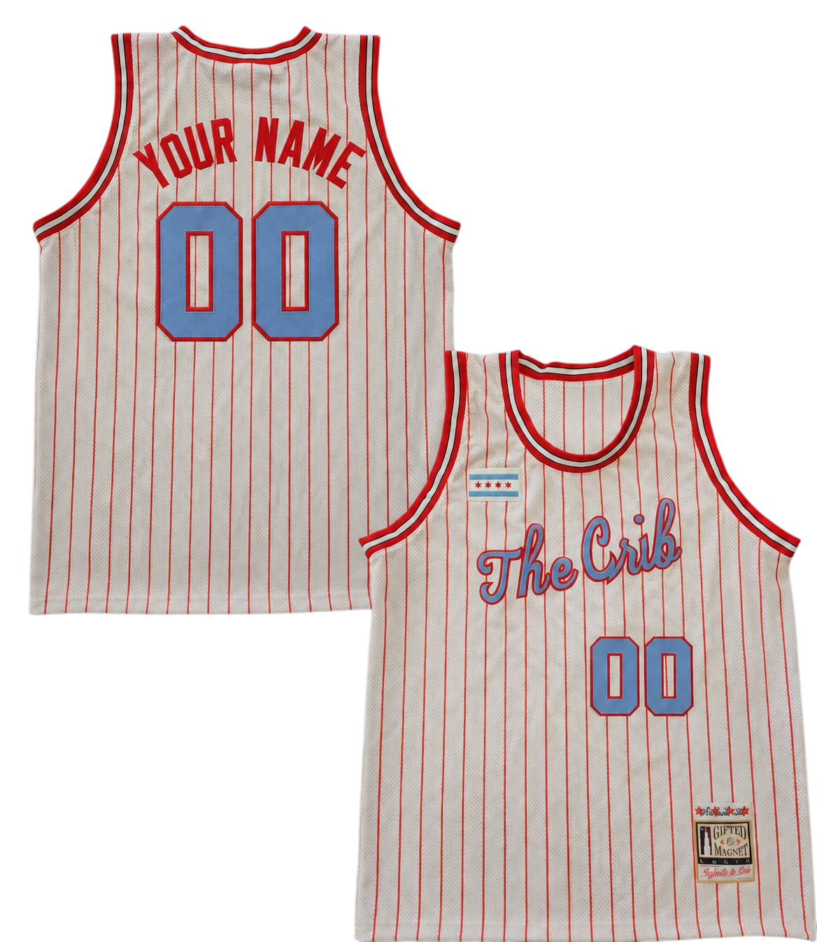 Basketball Jersey (CUSTOM) - WHITE w/ Red Pinstripes