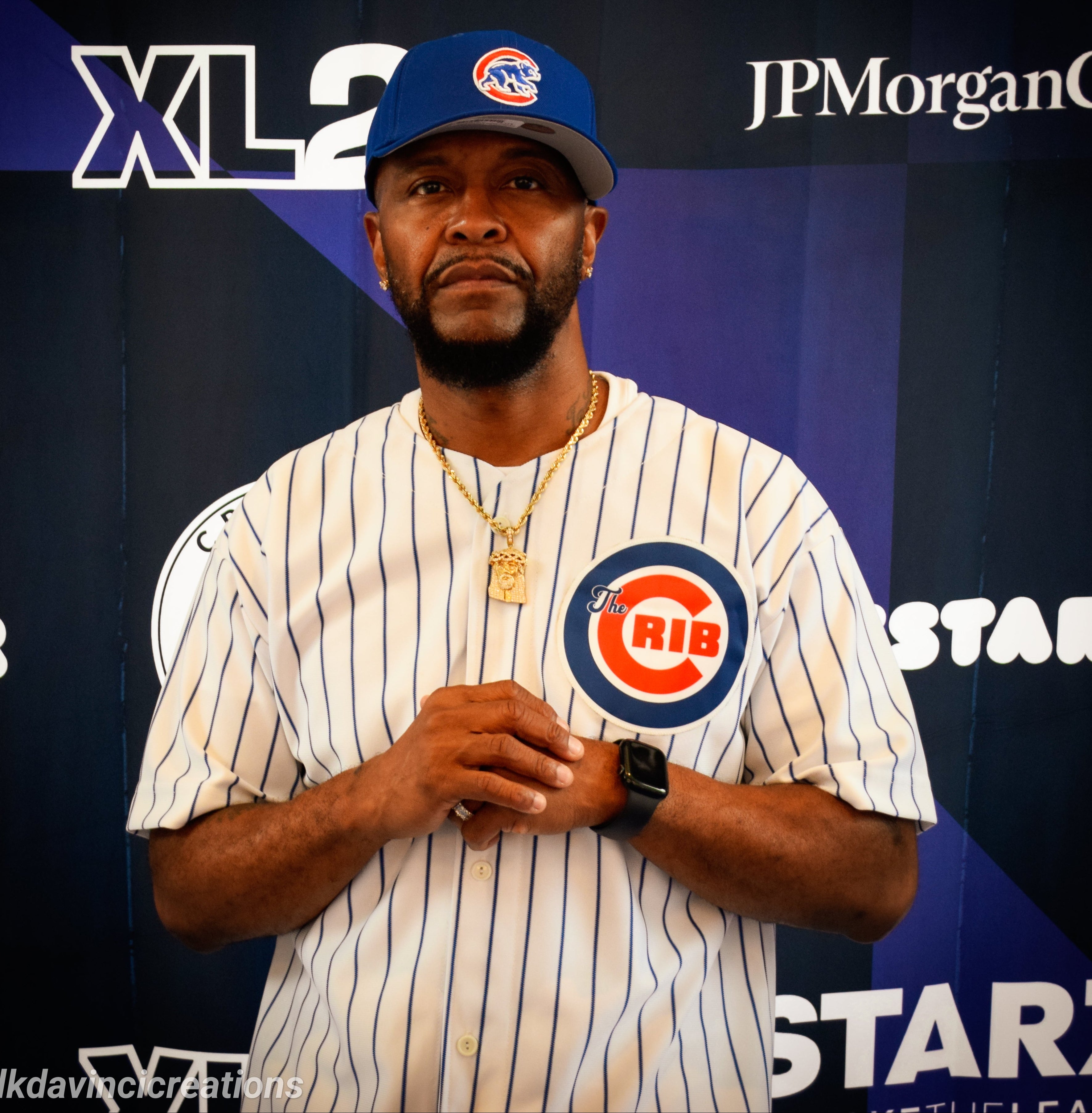 Wrigley Baseball Jersey (CUSTOM) - WHITE w/ Blue Pinstripes