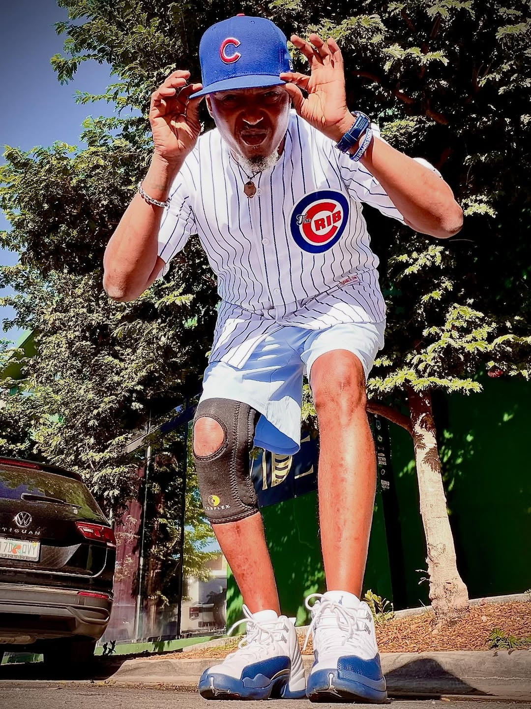 Wrigley Baseball Jersey (CUSTOM) - WHITE w/ Blue Pinstripes