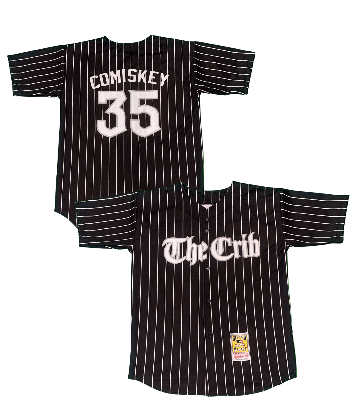 The Crib® Comiskey Jersey - BLACK w/ White Pinstripes