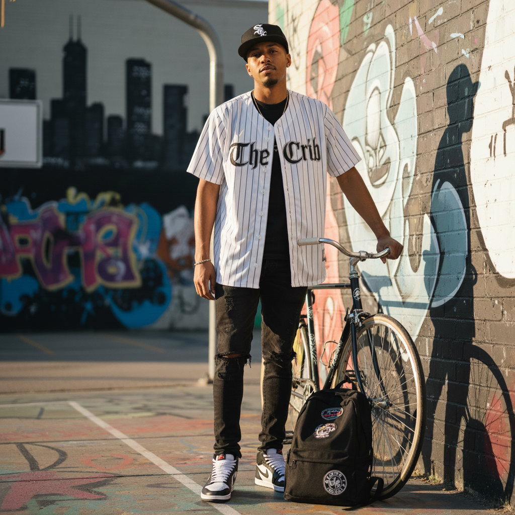 Comiskey Baseball Jersey (CUSTOM) - WHITE w/ Black Pinstripes