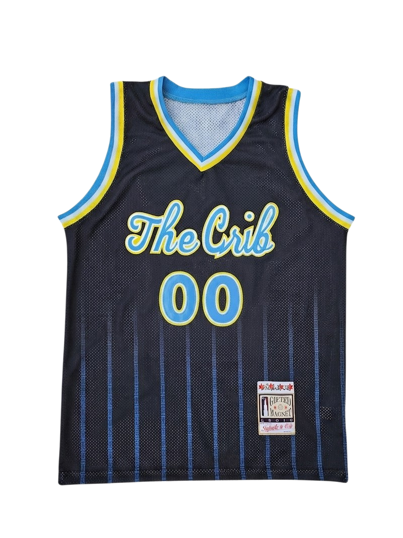 Fyetown™ Basketball Jersey (CUSTOM) - BLACK w/ Blue Pinstripes