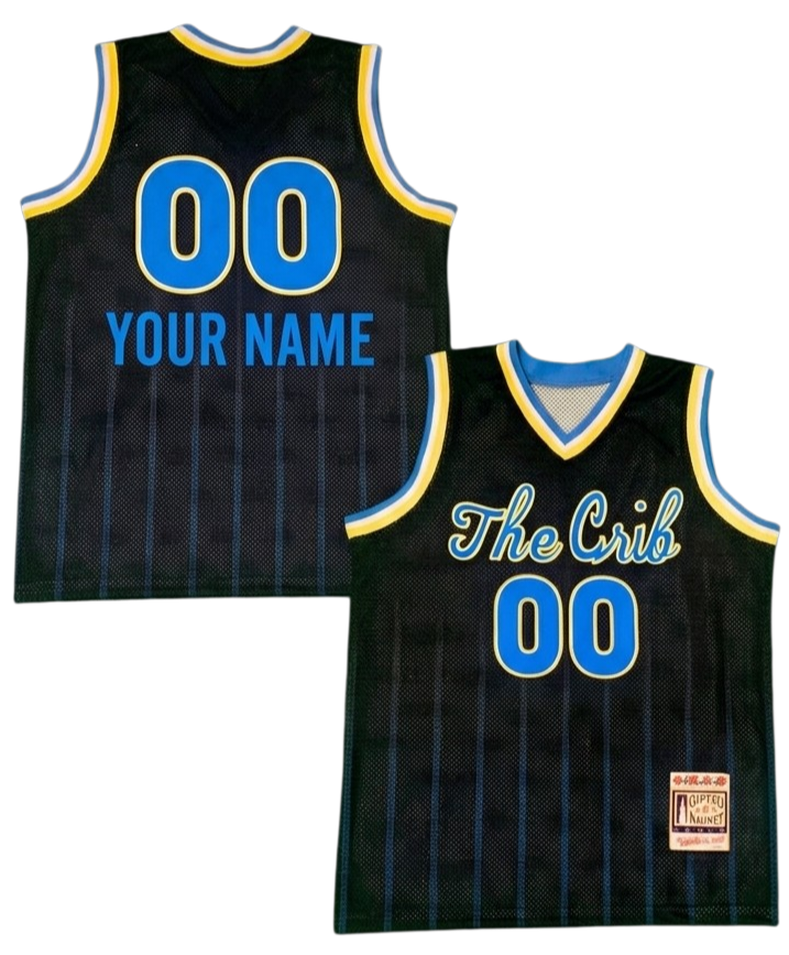 Fyetown™ Basketball Jersey (CUSTOM) - BLACK w/ Blue Pinstripes