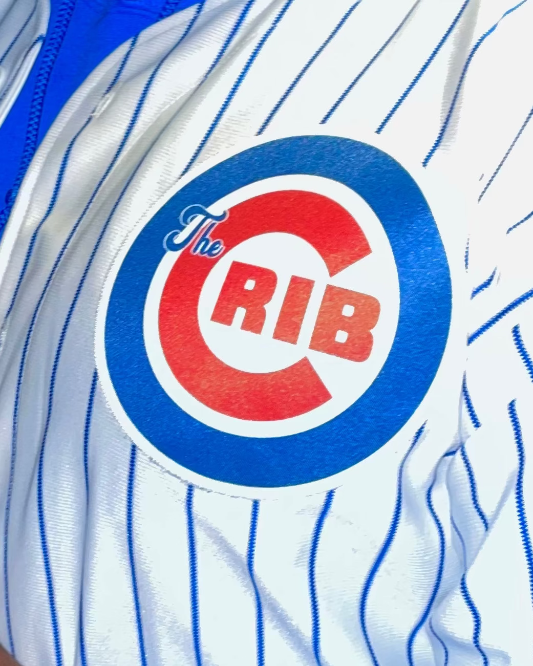 Wrigley Baseball Jersey (CUSTOM) - WHITE w/ Blue Pinstripes