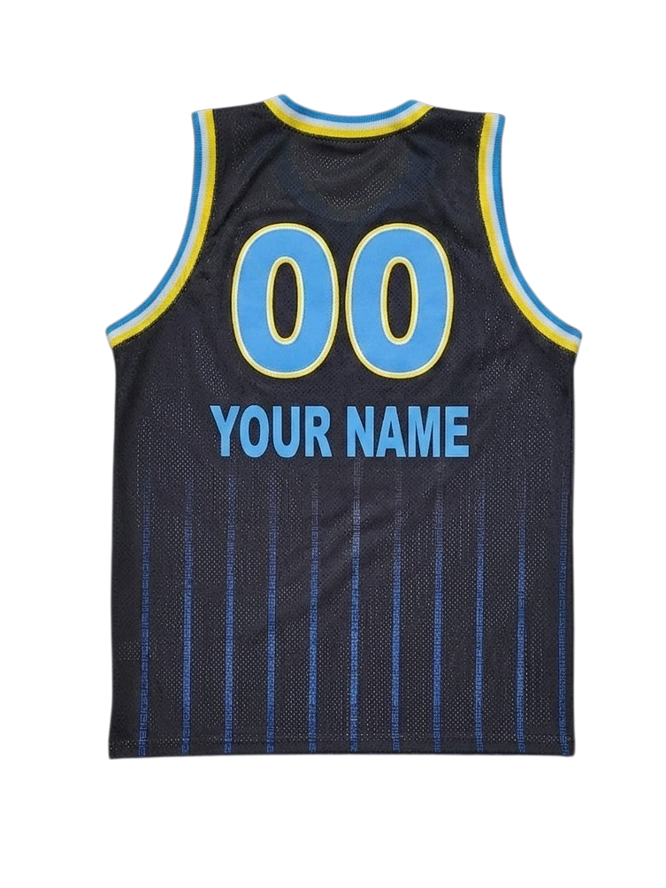 Fyetown™ Basketball Jersey (CUSTOM) - BLACK w/ Blue Pinstripes