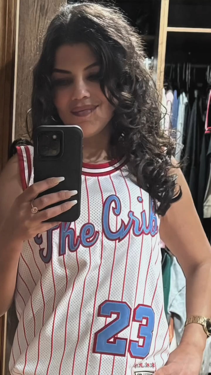 Basketball Jersey (CUSTOM) - WHITE w/ Red Pinstripes